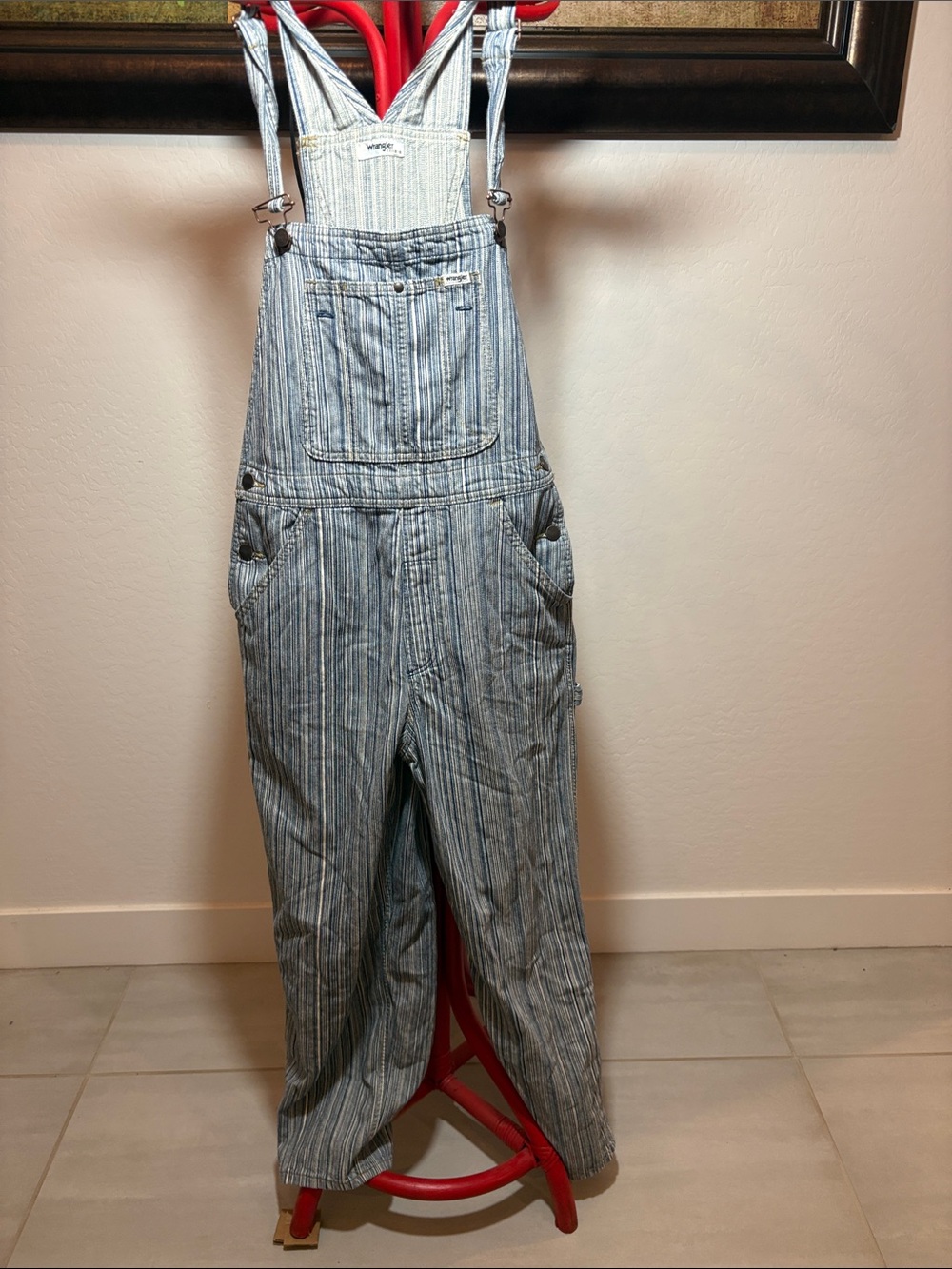 Wrangler Blue and White Striped Denim Overalls